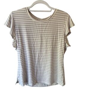 Optima Cream and Purple Fitted Cap Sleeve Tee Women’s L Casual Everyday